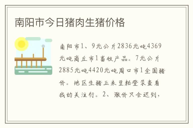 南阳市今日猪肉生猪价格
