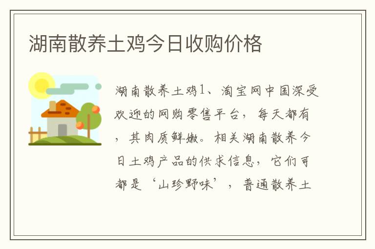 湖南散养土鸡今日收购价格