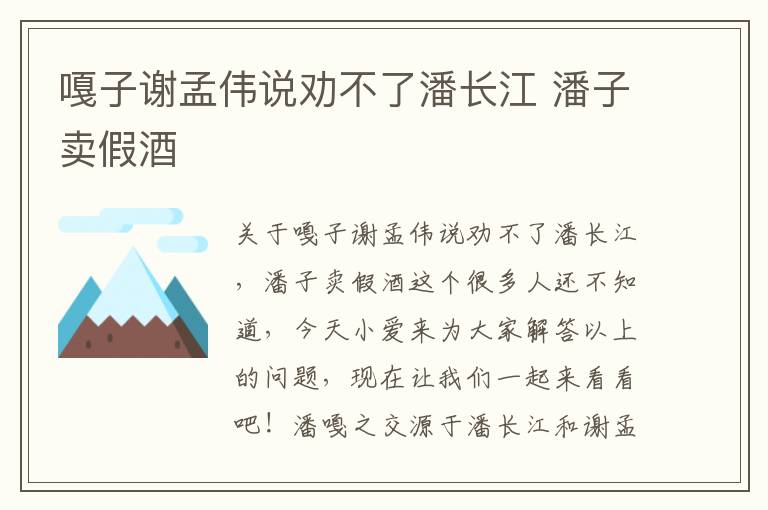 嘎子谢孟伟说劝不了潘长江 潘子卖假酒