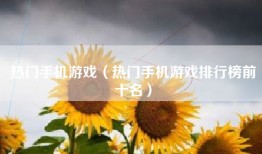热门手机游戏（热门手机游戏排行榜前十名）