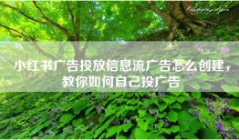 小红书广告投放信息流广告怎么创建，教你如何自己投广告