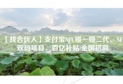 【找合伙人】支付宝NFC碰一碰二代、NFC双码项目，百亿补贴!全国招商