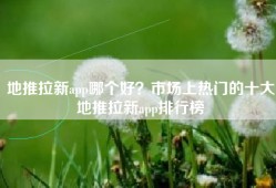 地推拉新app哪个好？市场上热门的十大地推拉新app排行榜