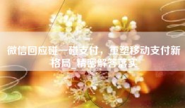微信回应碰一碰支付，重塑移动支付新格局_精密解答落实