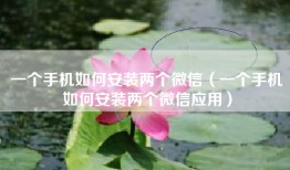 一个手机如何安装两个微信(一个手机如何安装两个微信应用)