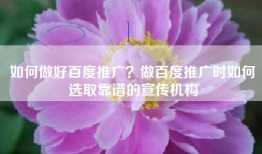 如何做好百度推广？做百度推广时如何选取靠谱的宣传机构