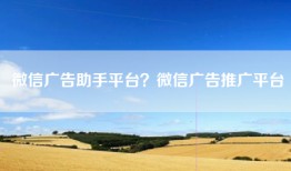 微信广告助手平台？微信广告推广平台