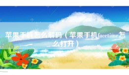 苹果手机怎么解码（苹果手机facetime怎么打开）