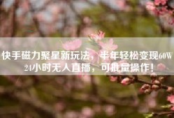 快手磁力聚星新玩法，半年轻松变现60W！24小时无人直播，可批量操作！