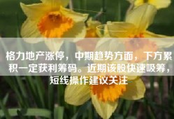 格力地产涨停，中期趋势方面，下方累积一定获利筹码。近期该股快速吸筹，短线操作建议关注