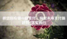 微信回应碰一碰支付，探索未来支付新趋势_落实执行