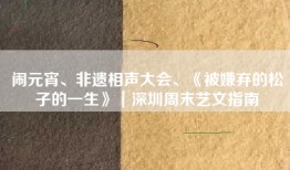 闹元宵、非遗相声大会、《被嫌弃的松子的一生》｜深圳周末艺文指南