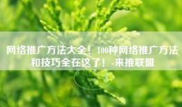网络推广方法大全！100种网络推广方法和技巧全在这了！-来推联盟