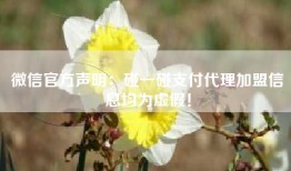 微信官方声明：碰一碰支付代理加盟信息均为虚假！