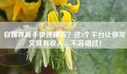 自媒体新手快速赚钱？这3个平台让你发文就有收入，不容错过！