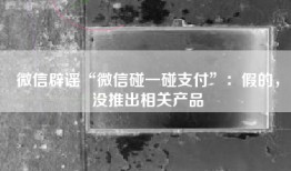 微信辟谣“微信碰一碰支付”：假的，没推出相关产品