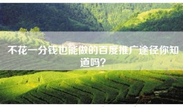 不花一分钱也能做的百度推广途径你知道吗？