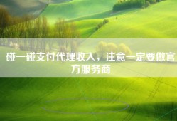 碰一碰支付代理收入，注意一定要做官方服务商