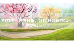 格力地产收盘日报：7月17日收盘跌7.83% 成交113.32万手
