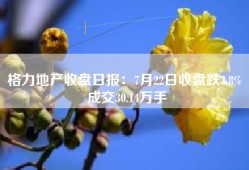 格力地产收盘日报：7月22日收盘跌3.8% 成交30.14万手