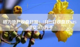 格力地产收盘日报：7月22日收盘跌3.8% 成交30.14万手