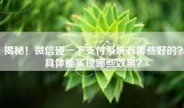 揭秘！微信碰一下支付系统有哪些好的？具体能实现哪些效果？