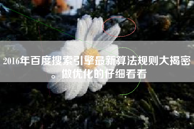 2016年百度搜索引擎最新算法规则大揭密 。做优化的仔细看看
